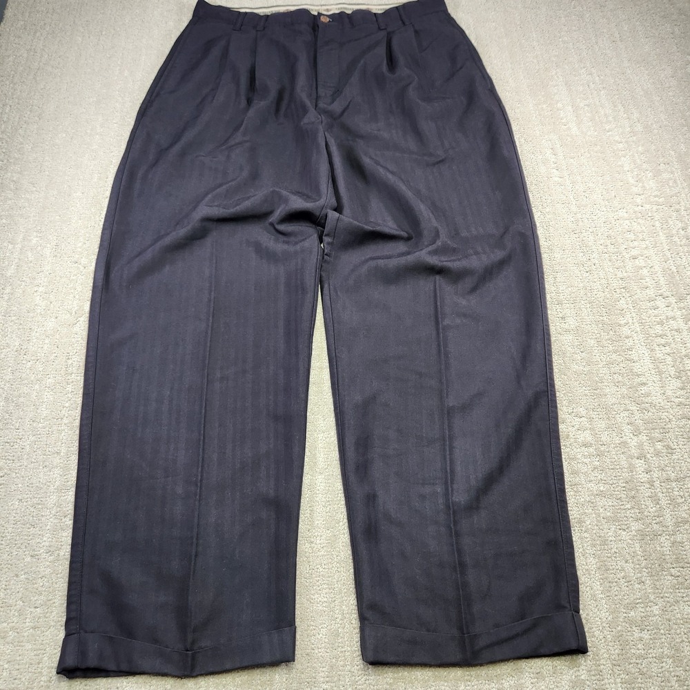 Vintage Pleated High Rise Trouser Men 35x30 *READ Black Herringbone Rayon Baggy